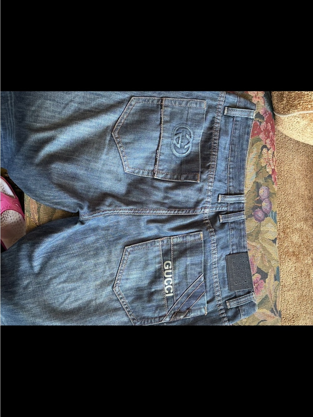 Gucci Men's Slim Blue Denim Jeans with Back Logo